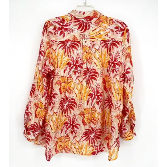 J. MCLAUGHLIN Women's XL 100% Linen Orange/Red Floral LS Button-Up Top Blouse - Picture 2 of 6